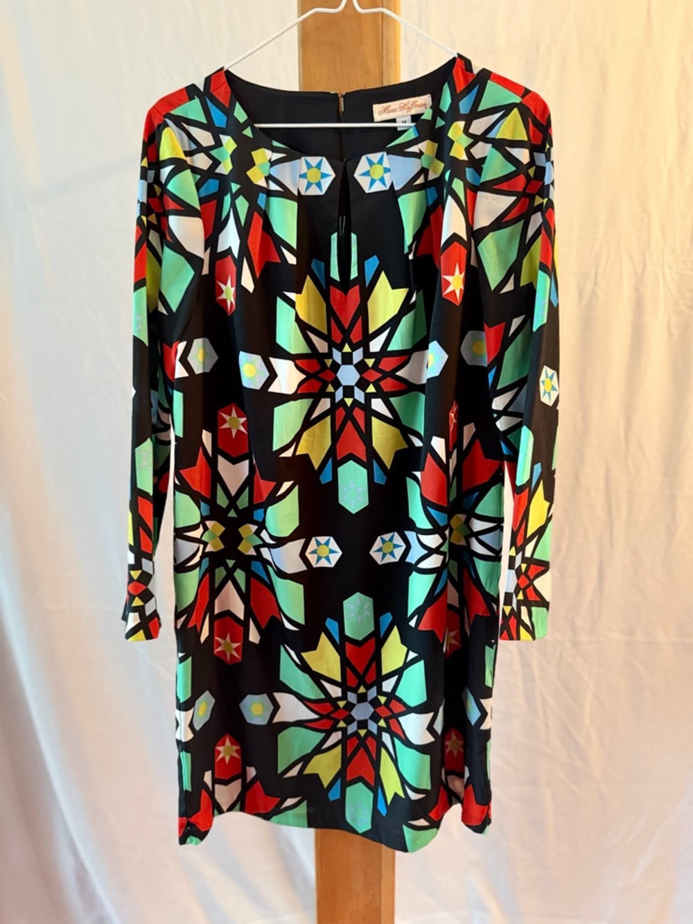 Mara Hoffman Black Multicolor Geometric Long-Sleeve Dress